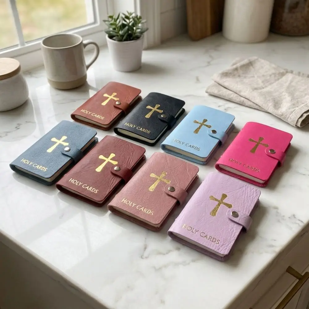 PU Leather Prayer Card Holder 40 Slots Compact Mini Saints Cards Wallet Snap Closure Wear-resistant Prayer Card Organizer