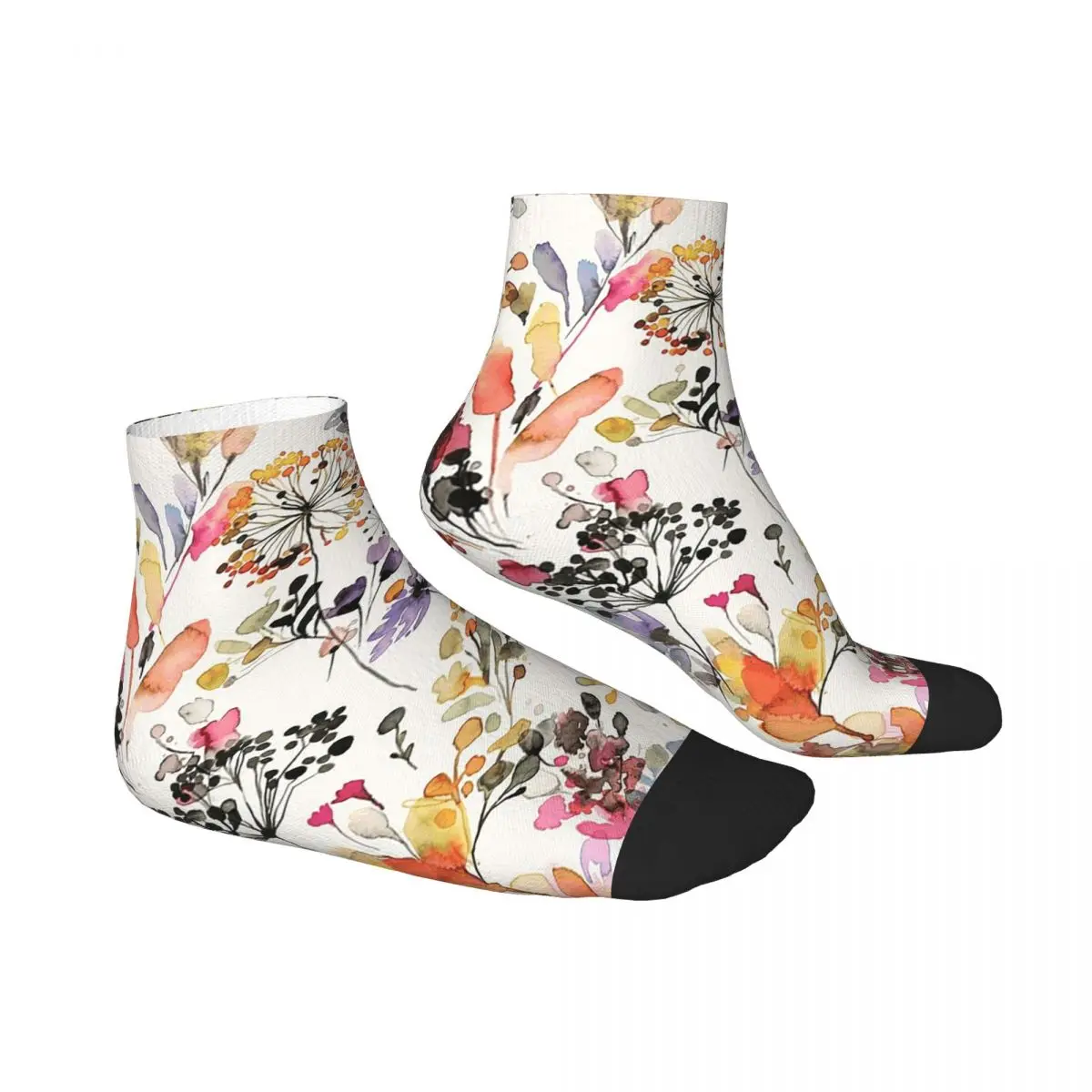 الزهور والنباتات البرية الألوان المائية-الطبيعة البرية النباتية طباعة الجوارب جوارب Harajuku جميع المواسم الجوارب اكسسوارات للجنسين