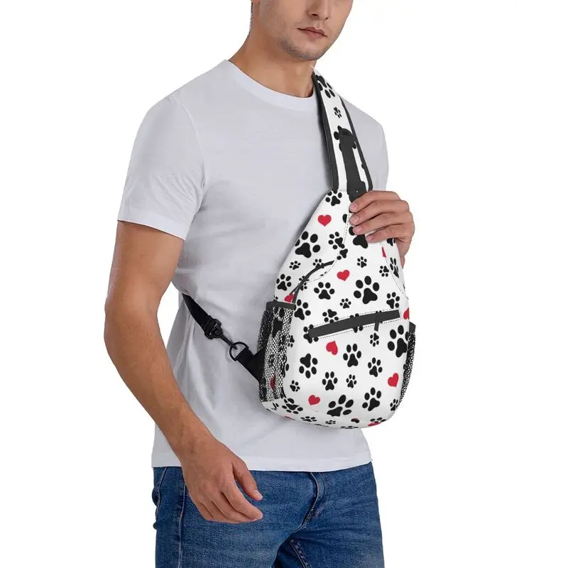 Custom Vintage Dog Paw Cat Heart Love Sling Bag per uomo Pet Animal Footprint Gift Crossbody Chest Backpack spalla Daypack