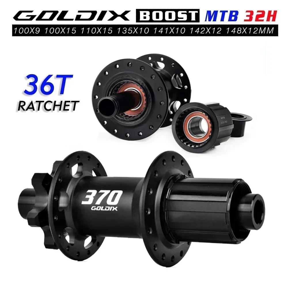 GOLDIX M370 36T Ratchet Bicycle Hubs 32Hole J-Bend Spoke 6-Bolt Disc Brake 4pcs Seal Bearing Mountain Bike Hub HG/MS/XD Hub Body