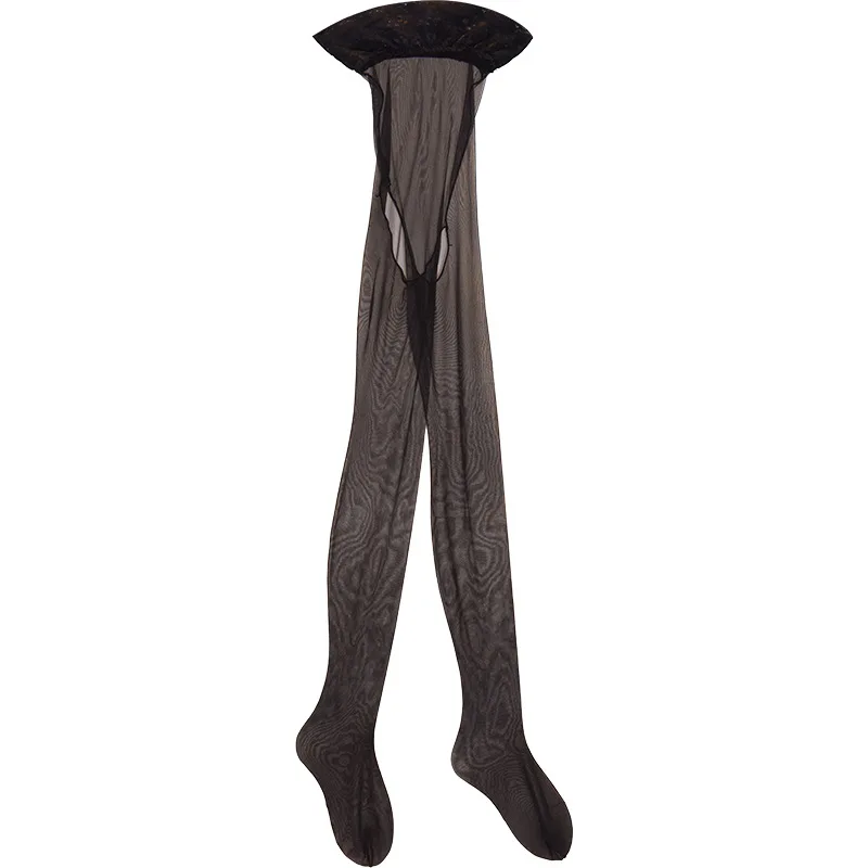 Lace Edge 0D Stockings Ultra-Thin Front-Line Crotch Women\'s Summer Invisible Seamless Pantyhose Gray Transparent Open Socks