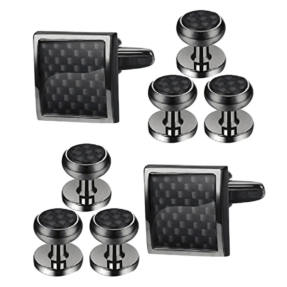 

8Pcs Black Enamel Wedding Cufflinks Set Men Formal Tuxedo Shirt Studs Groom Groomsmen Accessories Wedding Cufflinks and Studs