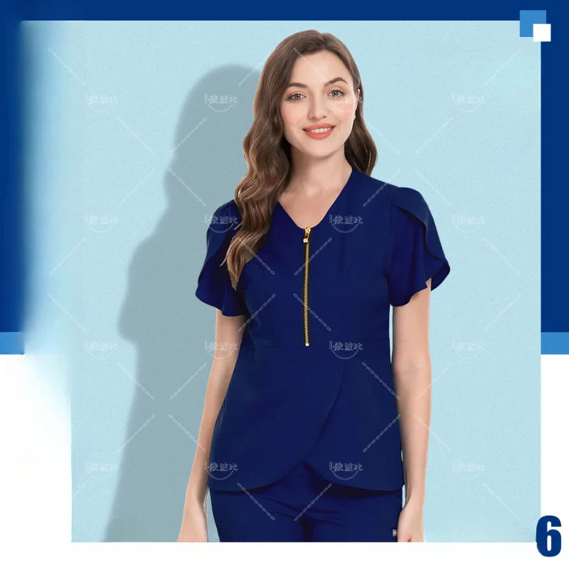 Ropa de trabajo para salón de belleza para mujer, uniformes de Spa de manga corta, dentista, enfermera, ropa de trabajo