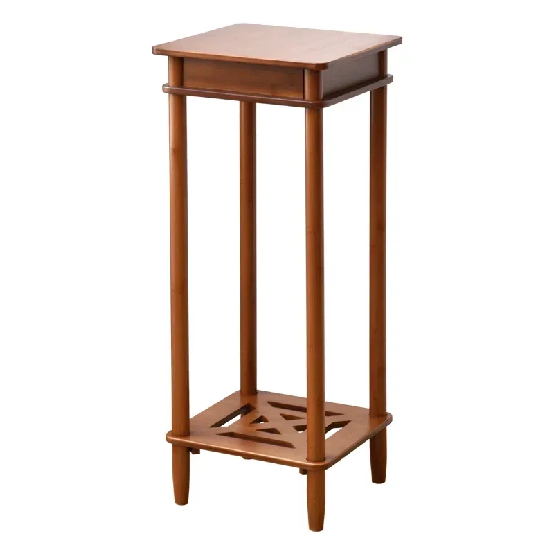 &Retro Plant Stand Natural Bamboo Stand for Flowers Double Layer Structure Flower Stand Versatile Practical Indoor Gardening