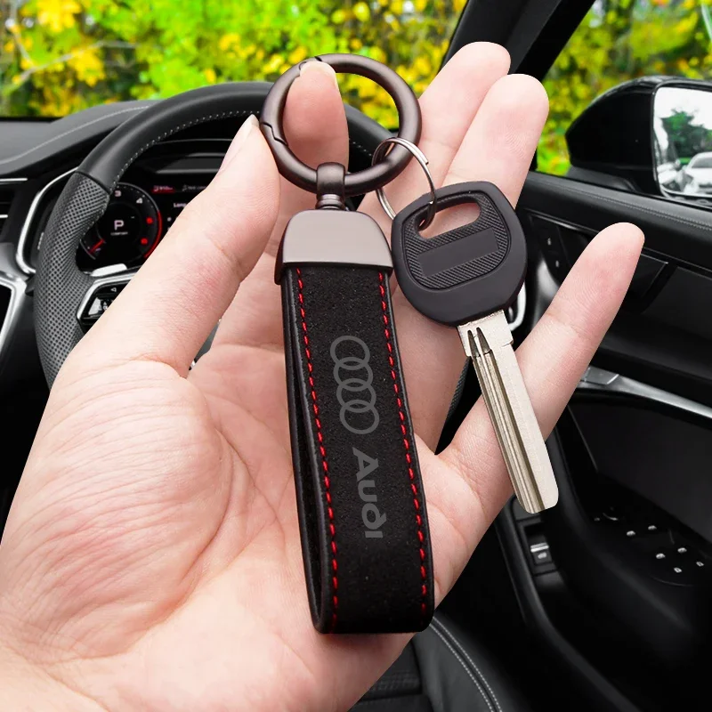 For Audi RS Sline Suede Leather Car Keychain Key Chain Rings Metal Leather A3 A4 A5 A6 A7 Q3 Q5 Q7 S3 S4 S5 S6 S7 RS3 RS4 RS5