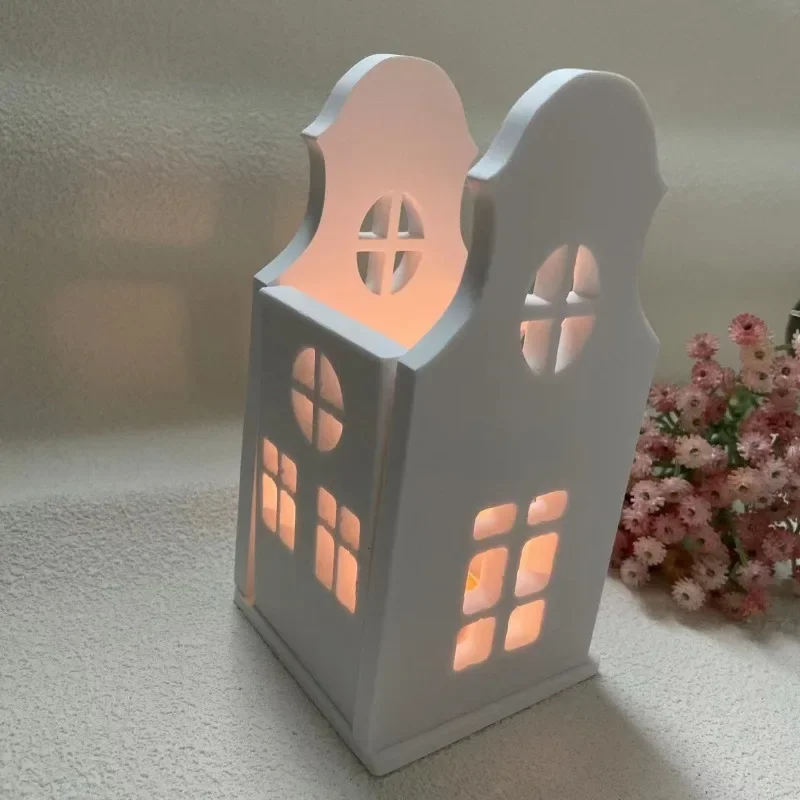 Multilayer  House Candle Holder Silicone Mold DIY Cement Gypsum Clay Pouring Window House Resin Ornaments Mold Home Decoration