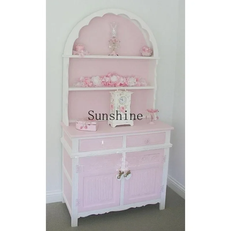 

French solid wood carved bookcase, pink princess cabinet for children's room