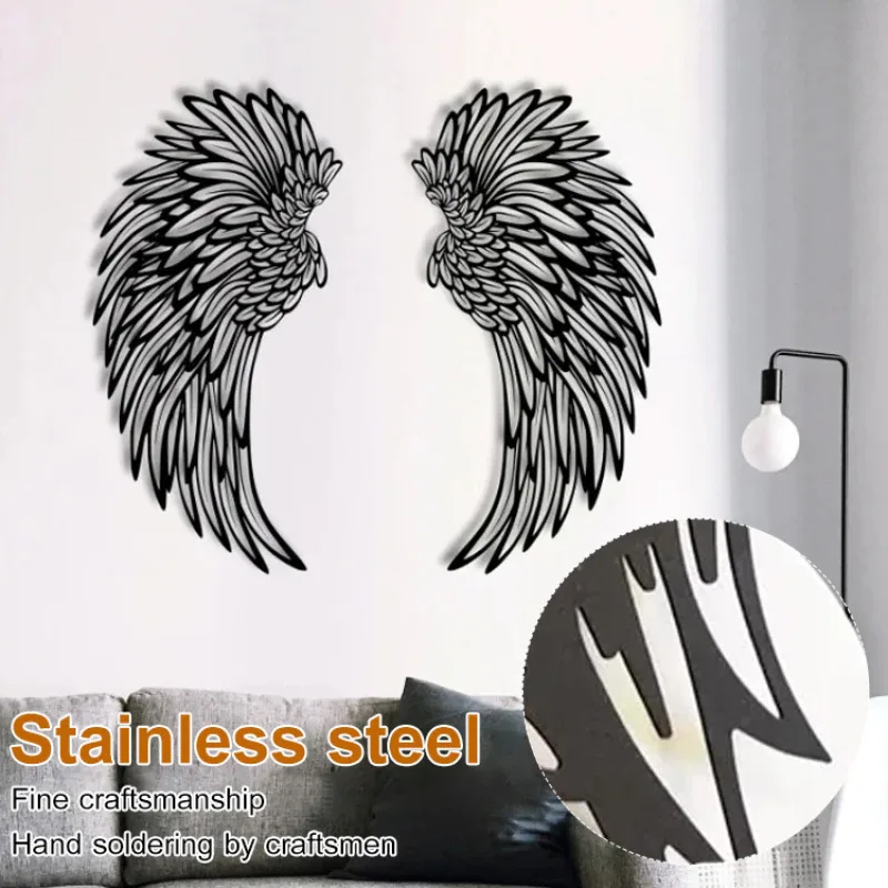 1 Pair Angel Wings with LED Lights Metal Crafts Wall Art Decor Wall Hanging Decoration Wall Sculpture Black Angel Wings Decor