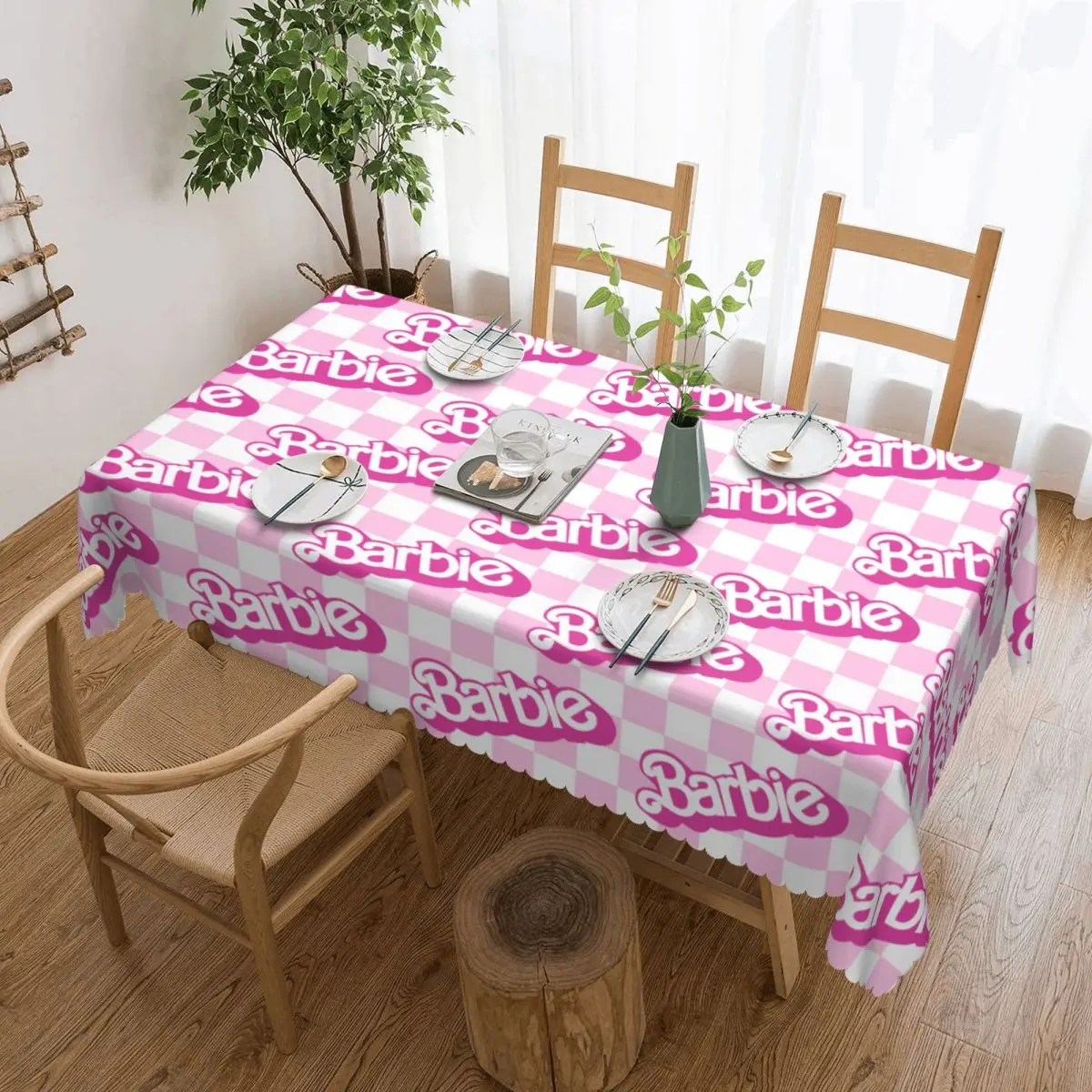 Customized Rectangular Fitted Barbie Logo Table Cloth Oilproof Tablecloth Outdoor 40