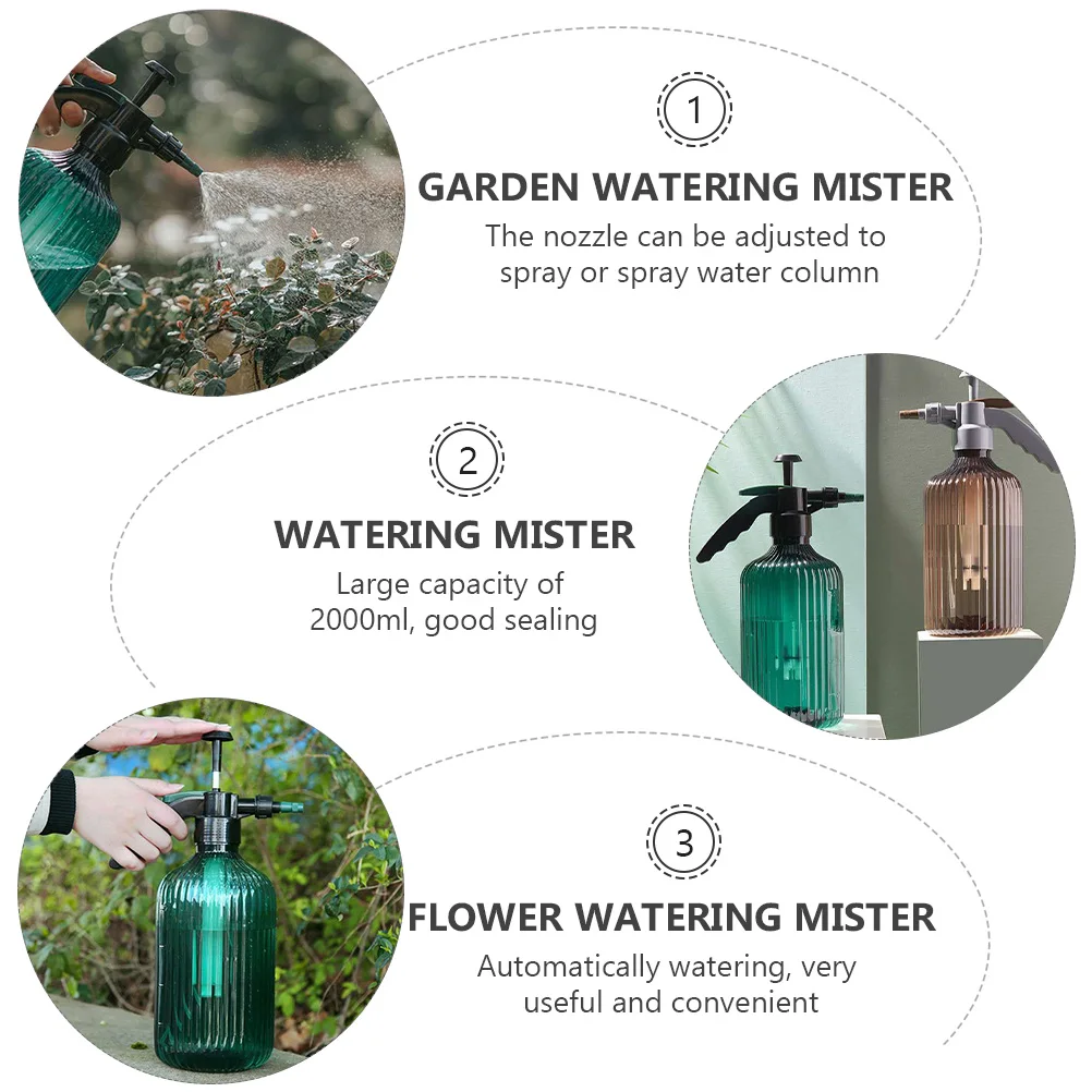 

2pcs 2000ml Plastic Watering Can Spray Bottle Green Brown Plant Mister Garden Tool Eco Friendly Portable Large Capacity