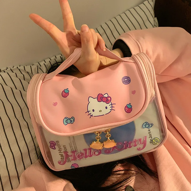 Kawaii Hello Kitty borsa per il trucco Anime Sanrio borsa per cosmetici di grande capacità da viaggio impermeabile portatile donna carina borsa per