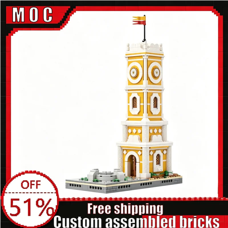 

1023PCS Seafarer Bay Clock Tower Building Block Creative DIY Assembly Educational Toy Pirate Themed Town Collection Display Gift
