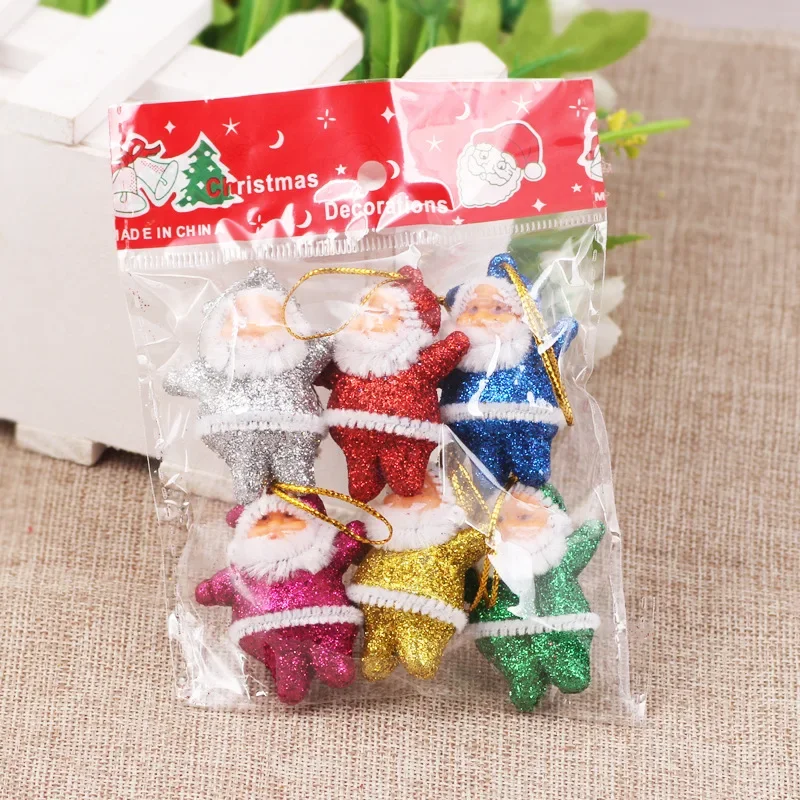 6Pcs/Pack Mini Glitter Santa Claus Foam Xmas Tree Hanging Decoration Christmas Home Ornaments New Year Party Kids Gift