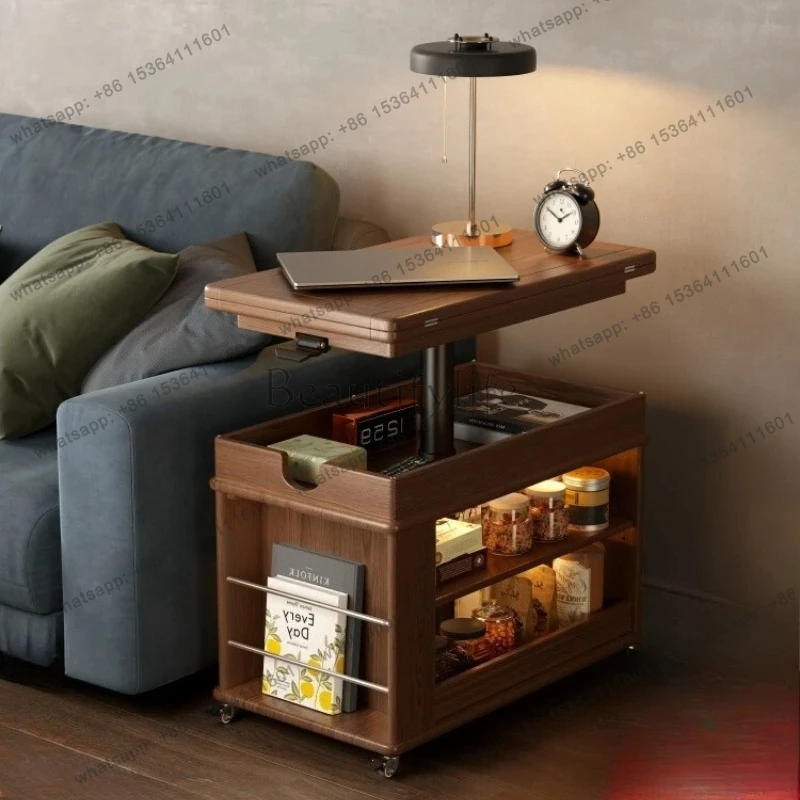 folding coffee table, liftable small apartment, living room sofa side cabinet, movable trolley side table