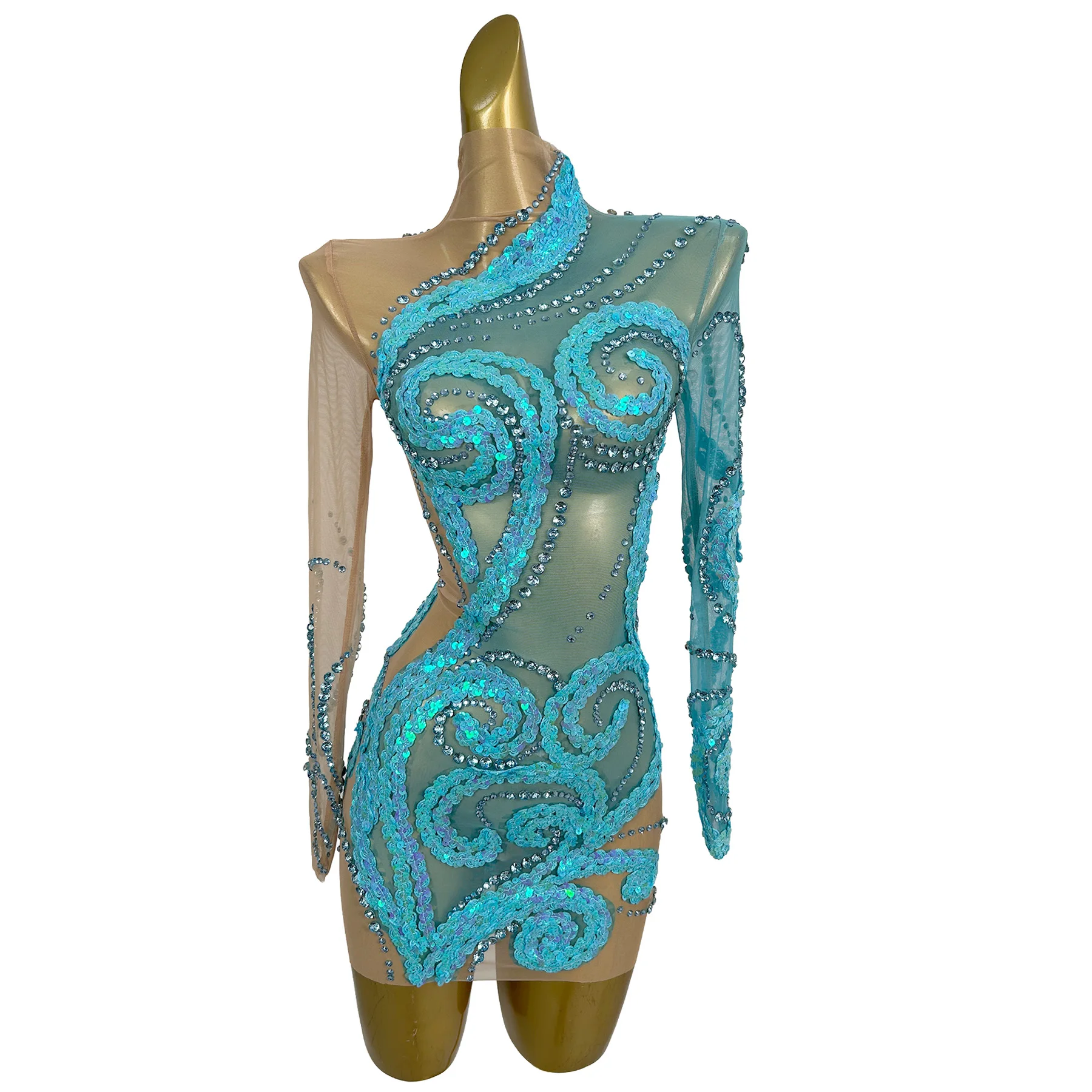 

Chitang Fashion Women Party Dress Sexy Perspective Mesh Sequin Dress Bar Stage Performance Costume Brithday Cocktail Prom Gowns