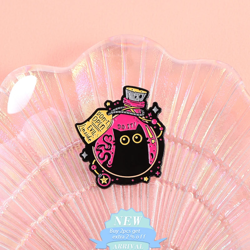 Don'T Open Evil Inside Enamel Pin Break Taboos Mysterious Magic Black Cat Brooches Lapel Backpack Badge Jewelry Gift
