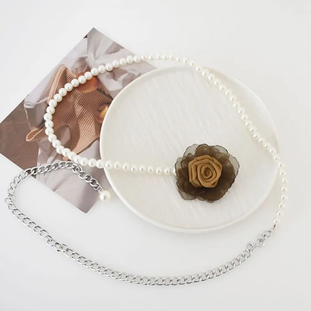 

Pearl Camellia Waist Chain All-match Dress Accessories Flowers Body Chain Metal Waist Belts Small Fragrant Style