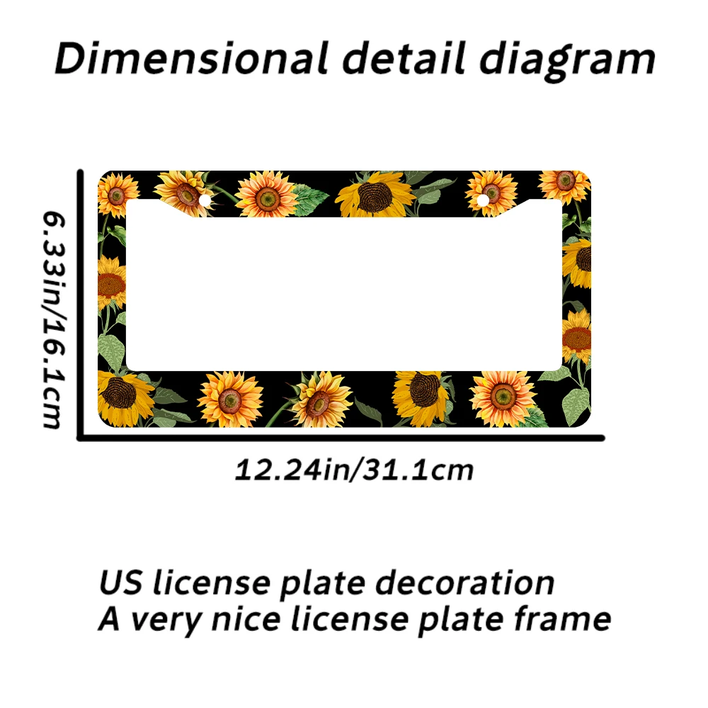 1 قطعة زهور عباد الشمس لوحة ترخيص PrameAluminium مقاوم للصدأ قطع غيار السيارات لوحة ترخيص مسامير الزخرفية تناسب القياسية 2 ثقوب
