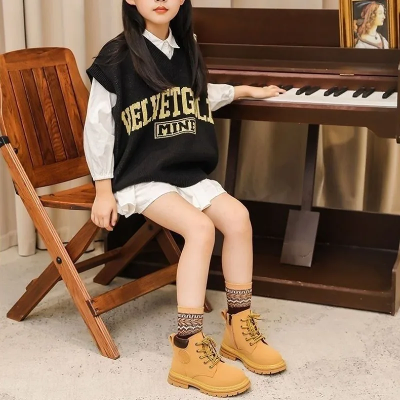Kids Waterproof Warm Short Boots 2026 AW Fleece Lined Casual Shoes for Boys Girls Middle Big Size