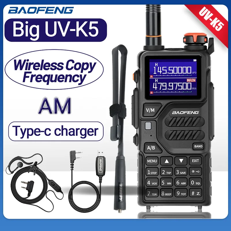 Baofeng UV-K5 Pro Walkie Talkies 12W Air Band Long Range Copy Frequency  DTMF Type-c Charger AM FM Portable Ham Two Way Radio