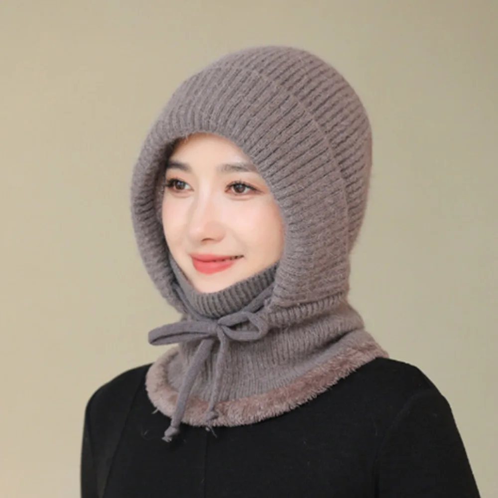 

Winter Ear Protection Knitted Balaclava Hat Windproof Thickened Hooded Cap Face Cover Neck Warmer Pullover Hats For Mom