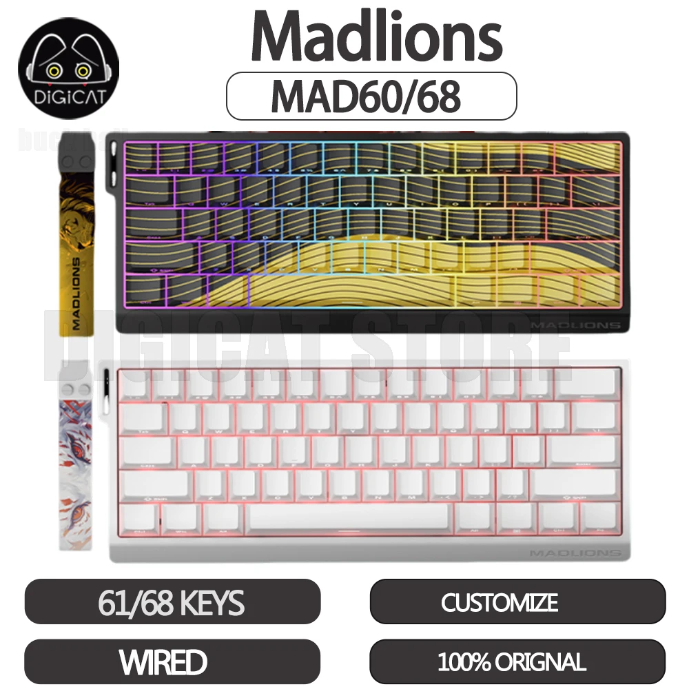 Madlions Mad 60He Magnetic Switch Mechanical Keyboard MAD68 Wired Keyboard Hot Swap Mad60he Custom Esports Gamer Keyboard Gifts