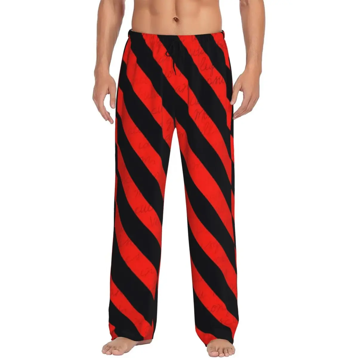 

Custom Black And Red Stripes Striped Geometric Lines Pajama Pants Men Sleepwear Sleep Lounge Bottoms with Pockets