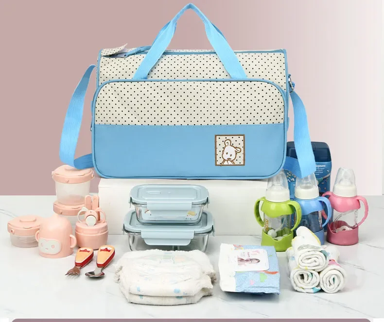 5pcs/set Baby Diaper Bag Mummy Maternity Newborn Accessories Bag Large Capacity Baby Bag for Mom Travel Stroller Organizer