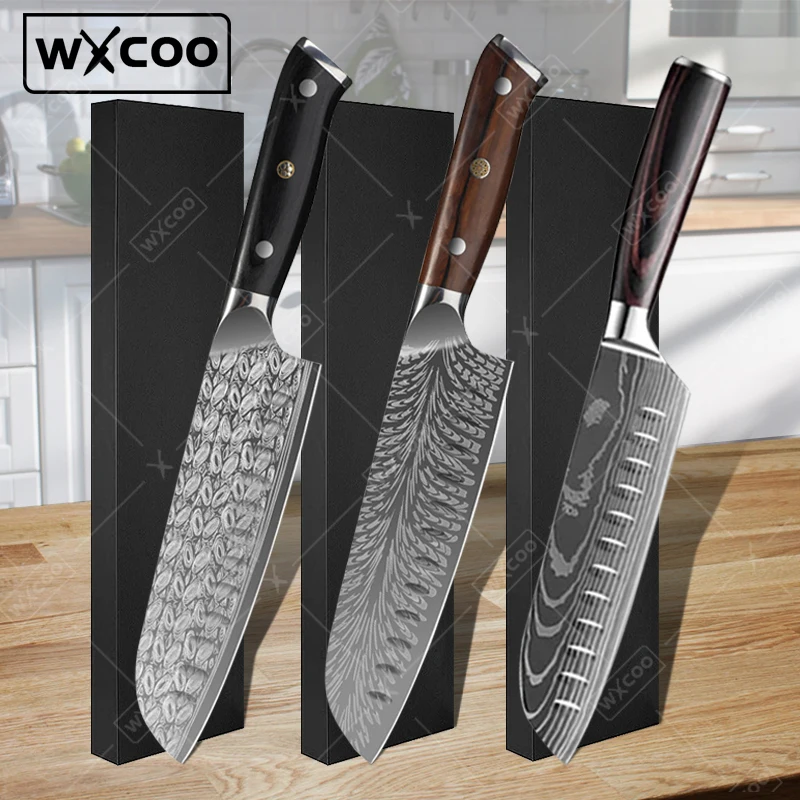 WXCOO Ultra-sharp Kitchen Knives Multifunctional Chef's Knife Damascus Boning Knife Meat Cutting Fish Bread Slicer Fruit Peeler