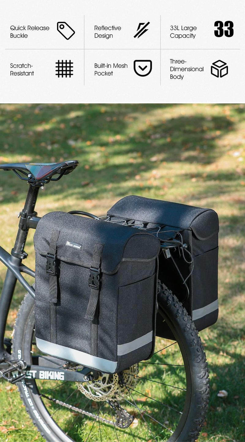 WEST BIKING 33L Große Fahrradtasche Doppelseitige Gepäckträgertasche MTB Rennrad Reisetasche Fahrradgepäckträger-Packtasche – Detail 2