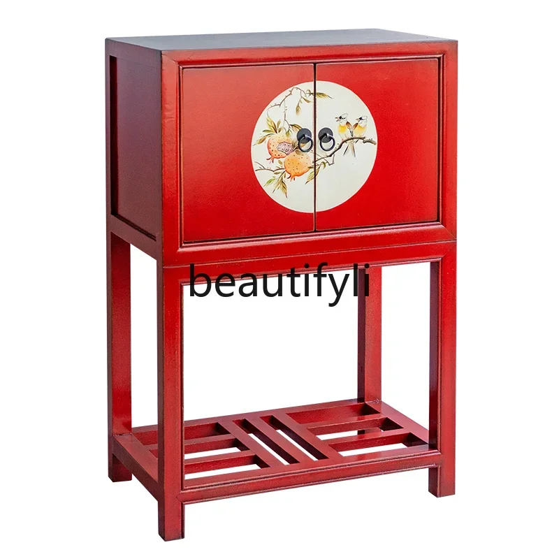 GZ026R Entrance Cabinet New Chinese-style retro home-seeking side cabinet Two-door cabinet Tea  Flower rack