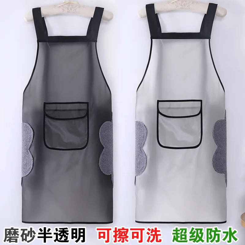 TPU waterproof oil resistant apron semi transparent adult waist seafood household cooking soft leather extension dishwashing