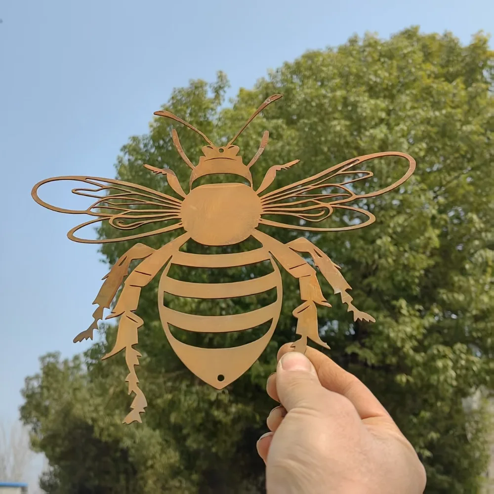 Brand Vintage Metal Bumblebee Wall Art Distressed Iron Silhouette Sculpture For Outdoor Garden Decor Reusable No Power Needed - view 3