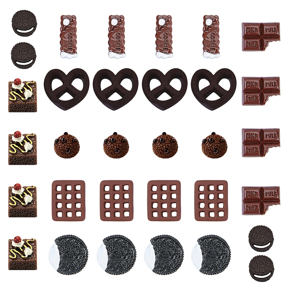 32Pcs 8 Styles Resin Cabochons Food Theme Charms Cookies Shape Colorful 3D Cabochons for Hair Clips Scrapbooking DIY Jewelry