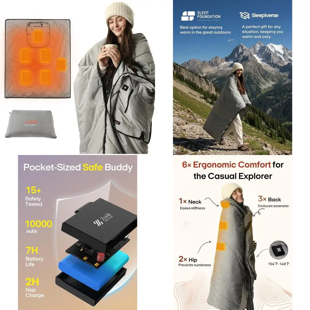 

Portable Cordless Electric Blanket with Rechargeable Battery, Wearable Heated Blanket, 50x60 Size