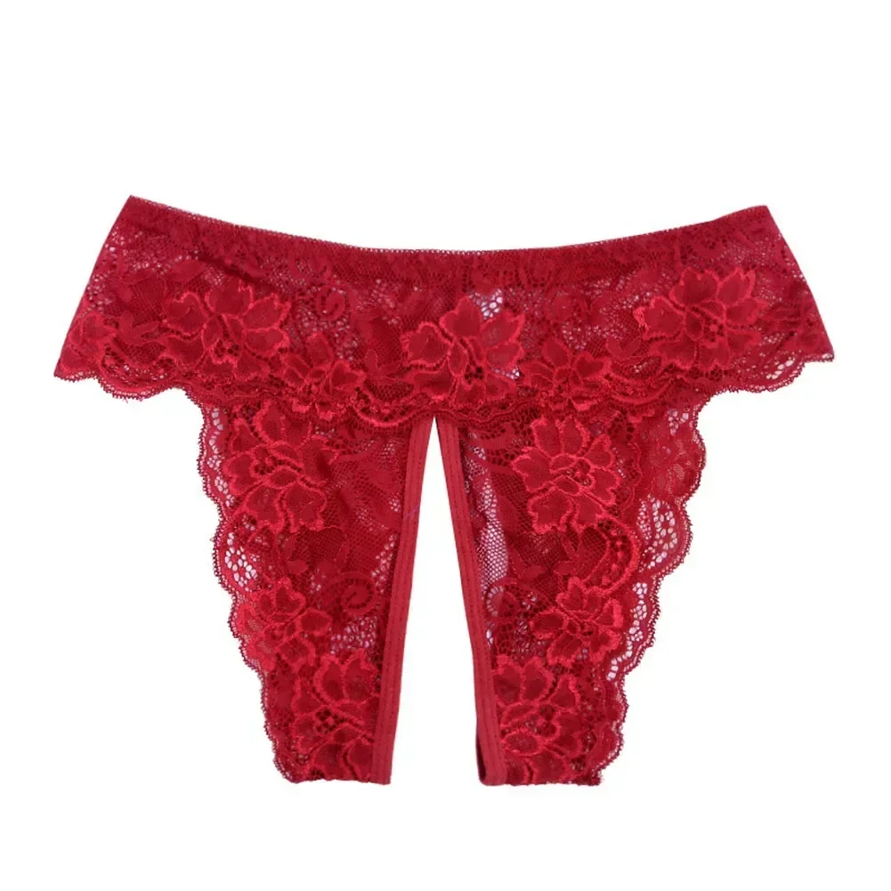 ผู้หญิง Lace Crotchless Thongs กางเกงเปิดก้น G-String ชุดชั้นในต่ําเอวกางเกงเร้าอารมณ์ชุดชั้นในเซ็กซี่ Knicker โป๊ Underpant