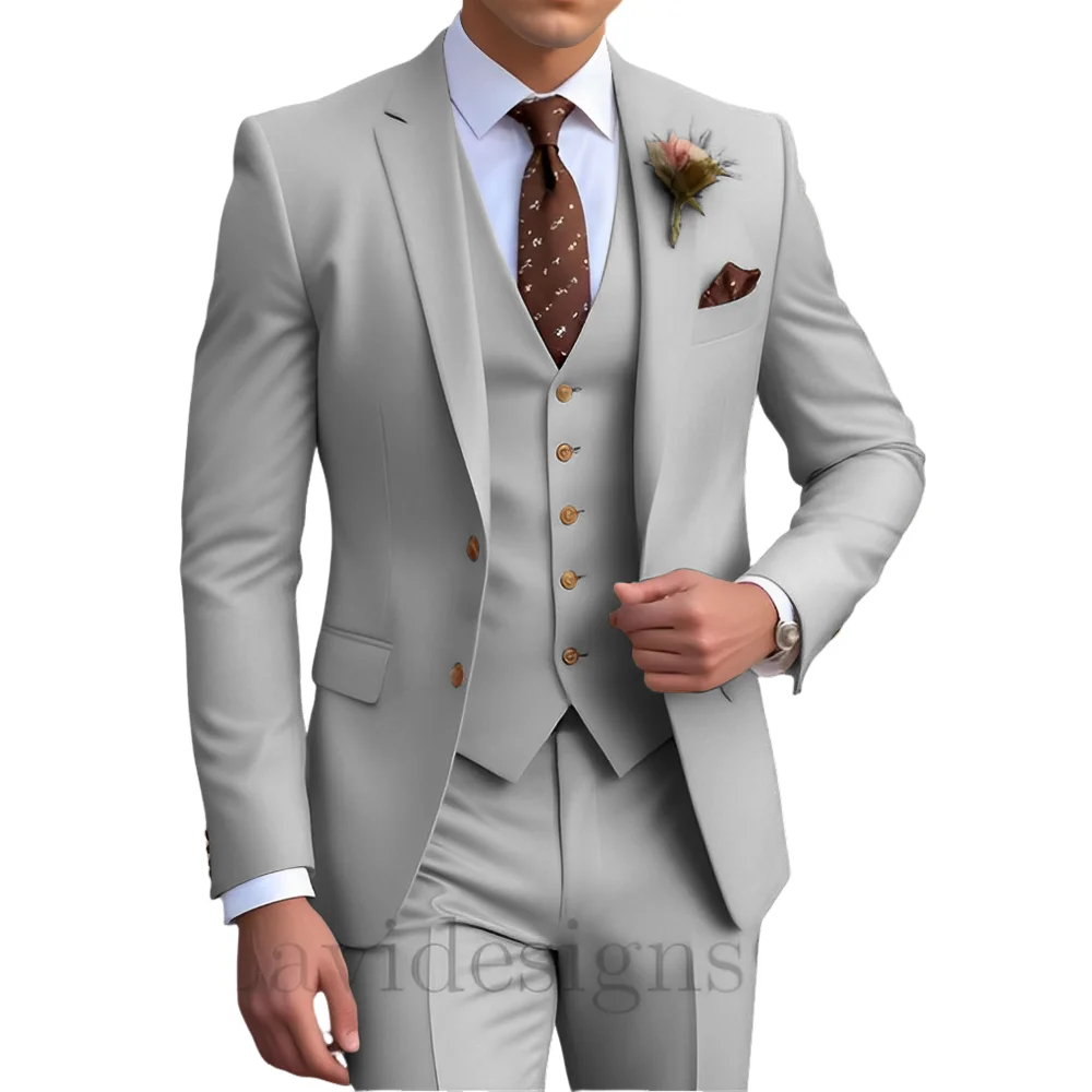 Elegant Men's Wedding Tuxedo Slim Blazer Pants Vest Three-piece Suit XS-5XL Custom Youth Suit 2025 New Style Suit