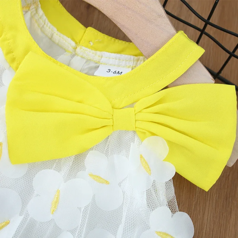 فستان شبكي للأطفال مع زخرفة القوس ، ثوب حفلة للفتيات ، ملابس أطفال ، خلع ملابس جديدة ، الصيف #3