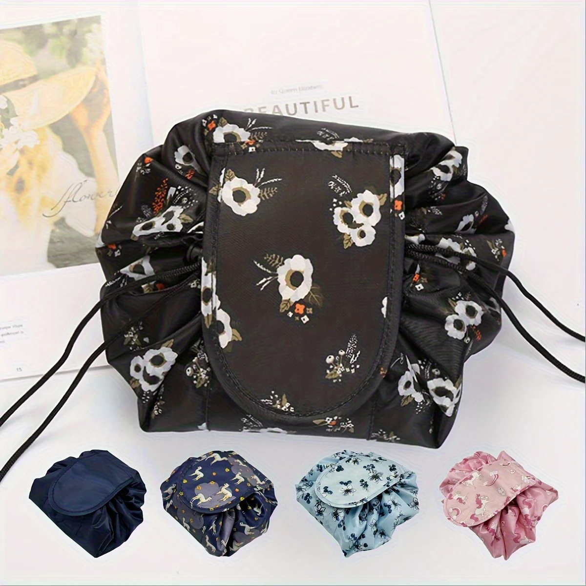 

Five-color fashionable drawstring makeup bag storage bag, portable travel storage makeup bag one-piece set