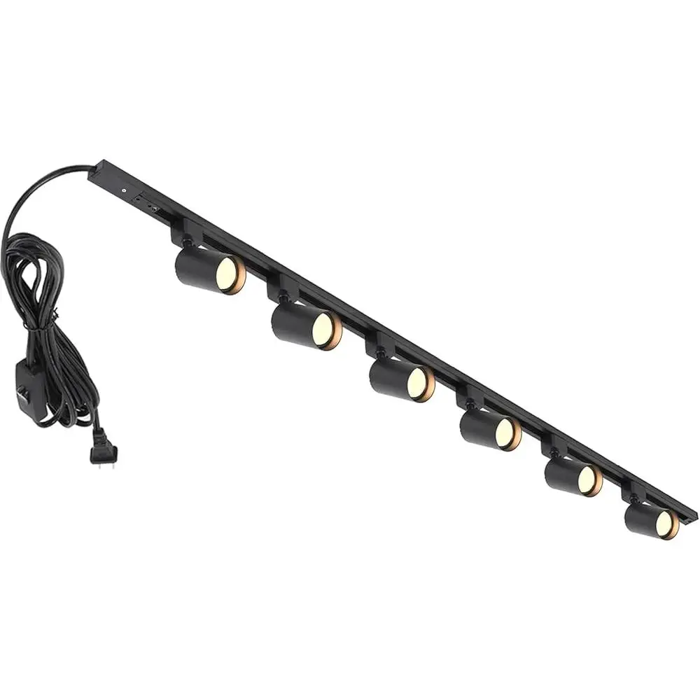 6-Light GU10 Plug-in Track Lighting Kit with Adjustable Heads Power Cord 39-Inch Rails Anti-Glare Modern Track Fixtures