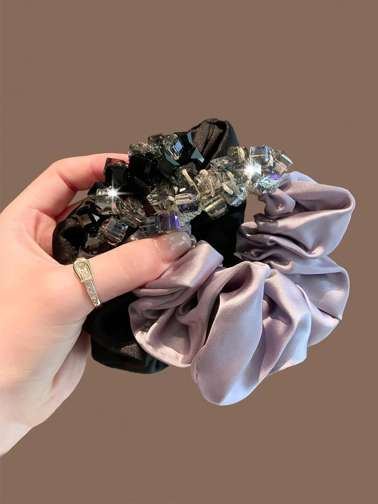 

1Pc Korean-Style Retro Rhinestone Bun Hair Tie, Elastic Hair Band