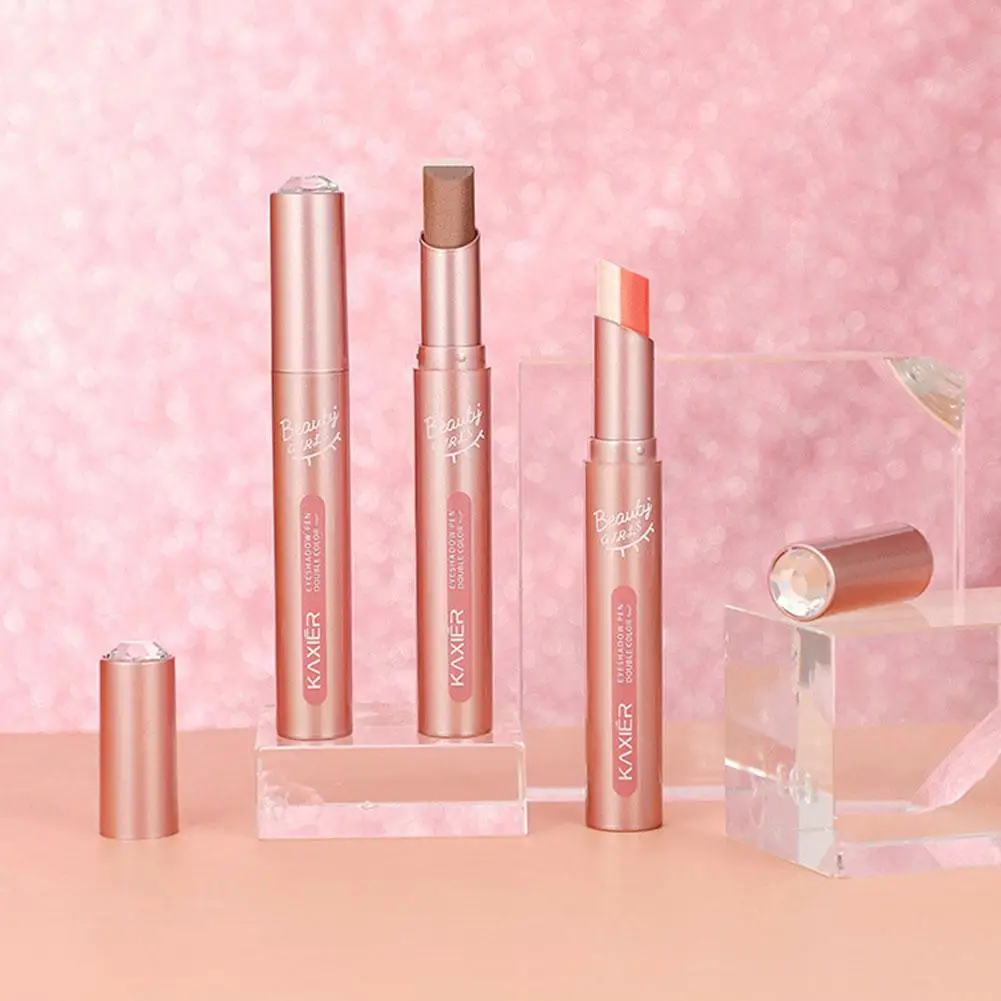 قلم ظلال عيون متدرج بلونين مقاوم للماء ومقاوم للعرق وظلال عيون لامعة كسول أدوات مكياج تجميل مريحة تدوم طويلاً