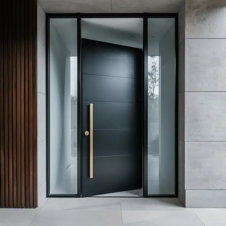 

High Quality Aluminum Alloy Pivot Doors Entrance Grill Timber Color Single Swing Security Door Design for Villa Exterior Doors