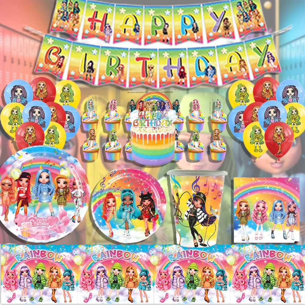 

Rainbow Doll High School Y2K Girl Theme Birthday Party Decoration Balloon Set Disposable Tableware Music Girl Backdrop Baby Gift