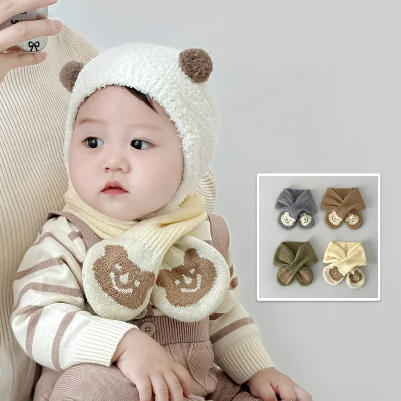 Winter Baby Scarf Cute Cartoon Infant Cross Neck Cover Collar Solid Color Woolen Children Neckerchief