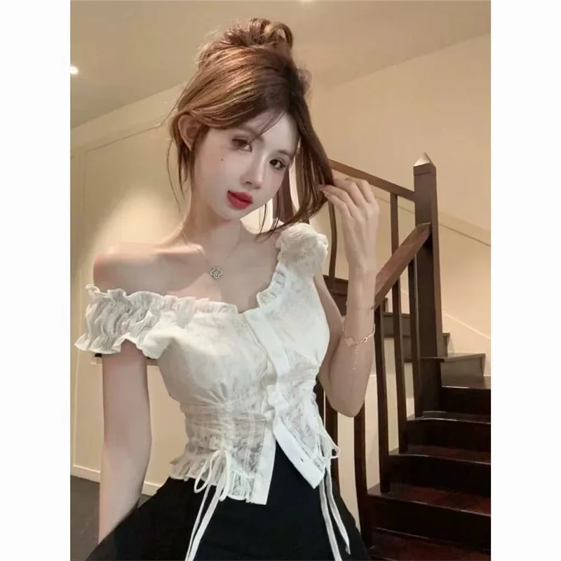 

Cleanfit Sle с кружевной отделкой Svel irt с завязками на талии, летний модный топ, женская одежда, повседневная одежда irt