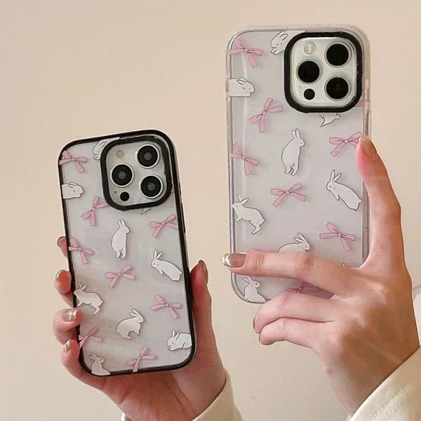 

2.0 Version Acrylic Upgrade Border Rabbit Bowknot Phone Case Cover for IPhone 11 12 13 14 15 16 Pro Max Case