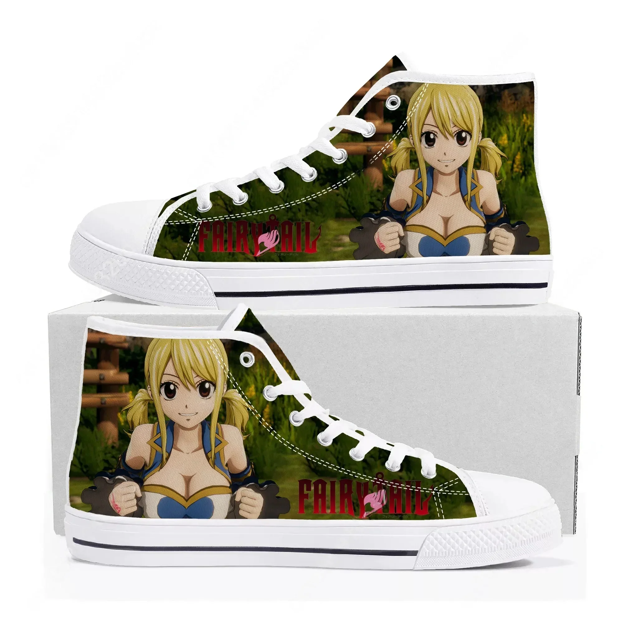 

Anime Fairy Tail Cartoon Lucy Heartfilia High Top Sneakers Mens Womens Canvas Sneaker Casual Couple Shoes Custom Shoe