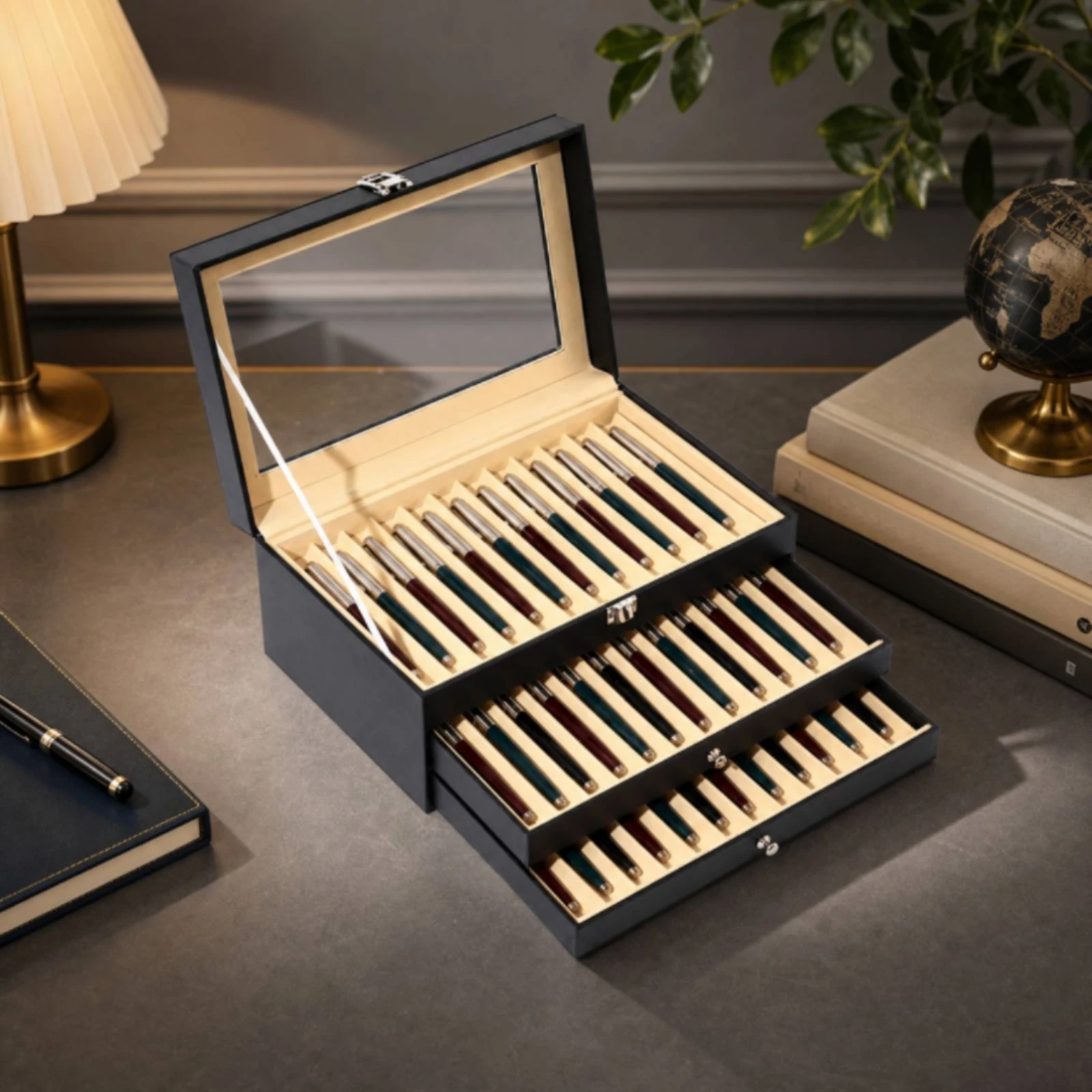 3-Tier Pen Display Case Hard-Shell 3-Layer Pen Box for Collectors, Desk Organization, Gift Presentation