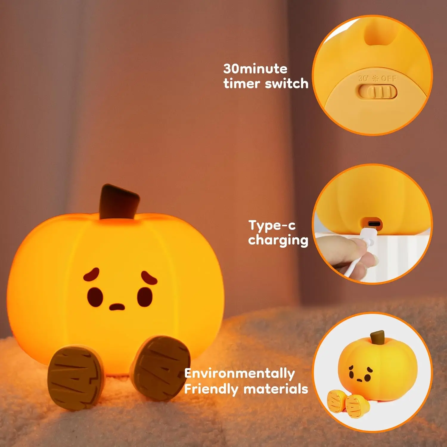 Pumpkin Silicone Night Light Kid Sleep Bedside Lamp Cute Children Gift Bedroom Soft LightingEye Protection Light Home Decoration